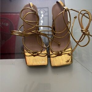 New Gold Strappy Heels • Square Block Heel • Women’s US 5.5–6 (EU 36)